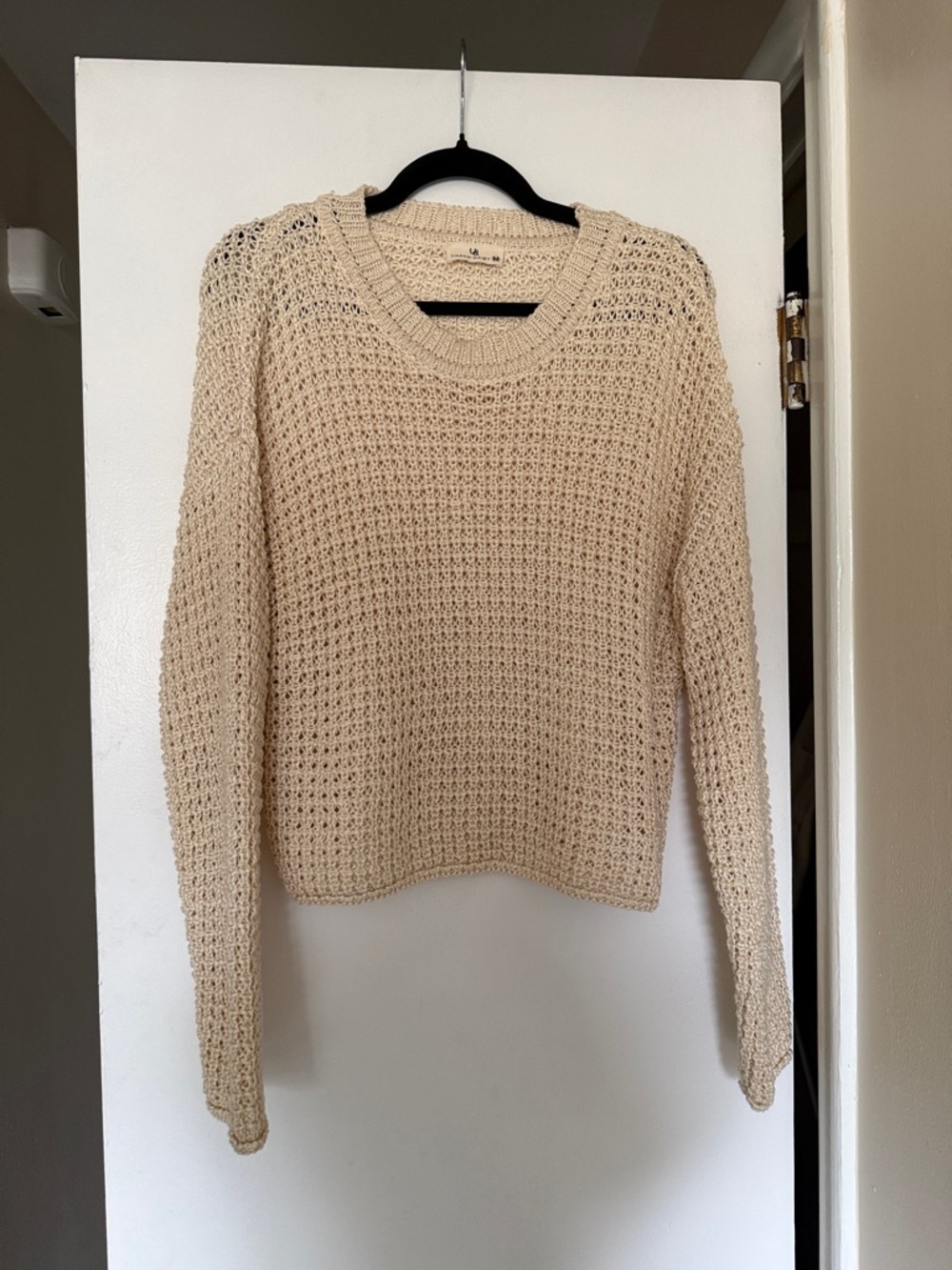 Urban Daizy Open-Knit Crewneck Sweater in Cream